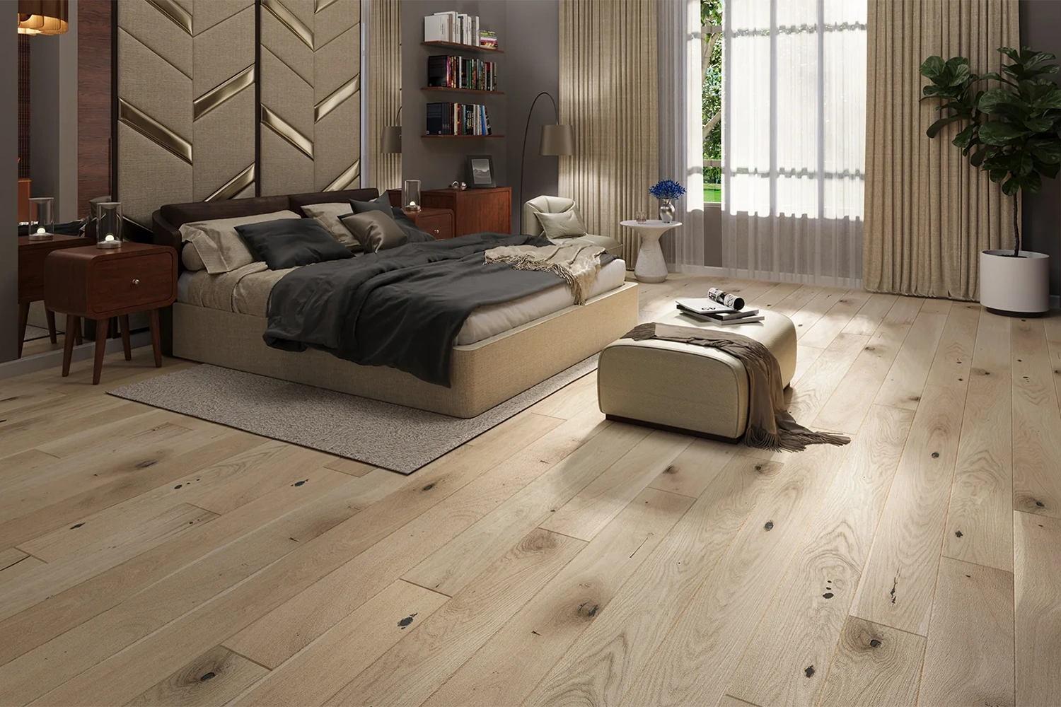 Sypialnia z podłogą Barlinek Dąb Creme Brulee Grande